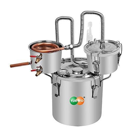 YUEWO 3 Pots DIY 2Gal/10Litres Moonshine Still Copper Water Alcohol Distiller Home Brew Wine Making Kits with Thumper Keg for DIY Brandy Whisky Wine Essential Oils