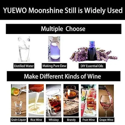 YUEWO 3 Pots DIY 2Gal/10Litres Moonshine Still Copper Water Alcohol Distiller Home Brew Wine Making Kits with Thumper Keg for DIY Brandy Whisky Wine Essential Oils