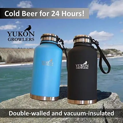 Yukon Growlers Insulated Beer Growler – Keeps Beer Cold and Carbonated for 24+ Hours – Keeps Drinks Hot for 12 Hours – Stainless Steel Water Bottle with Carrying Case and Improved Lid – 64 oz