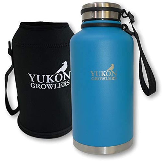 Yukon Growlers Insulated Beer Growler – Keeps Beer Cold and Carbonated for 24+ Hours – Keeps Drinks Hot for 12 Hours – Stainless Steel Water Bottle with Carrying Case and Improved Lid – 64 oz