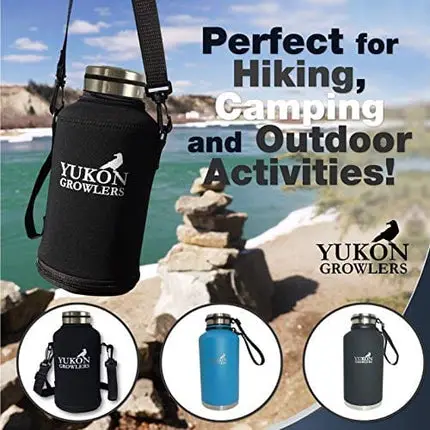 Yukon Growlers Insulated Beer Growler – Keeps Beer Cold and Carbonated for 24+ Hours – Keeps Drinks Hot for 12 Hours – Stainless Steel Water Bottle with Carrying Case and Improved Lid – 64 oz