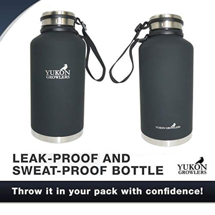 Yukon Growlers Insulated Beer Growler – Keeps Beer Cold and Carbonated for 24+ Hours – Keeps Drinks Hot for 12 Hours – Stainless Steel Water Bottle with Improved Leak Proof Lid – 64 oz