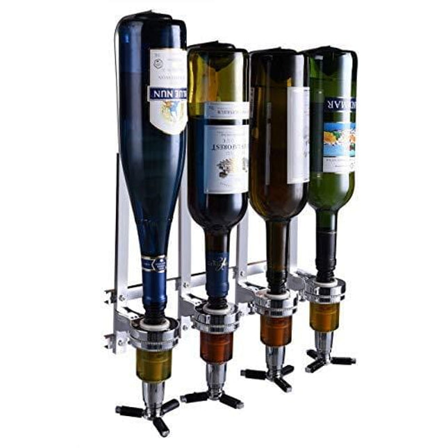 Wall Mounted Liquor Dispenser Bar Butler Bracket Solo Optic Spirit Wine Beer Alcohol Bottle Beverage Stand Revolving Nozzle Drinkware Set (4 Bottle)