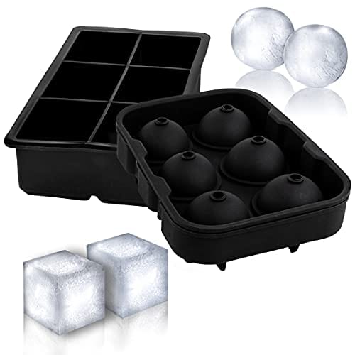Glacio Ice Cube Molds - Big Cubes & Large Sphere Ice Mold Set, Black