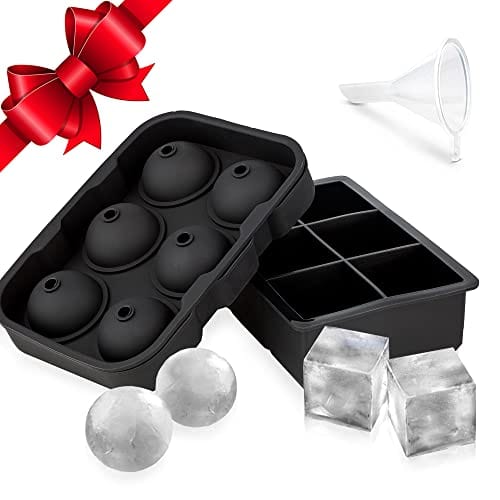  Ticent Ice Cube Trays (Set of 2), Silicone Sphere Whiskey Ice  Ball Maker with Lids & Large Square Ice Cube Molds for Cocktails & Bourbon  - Reusable & BPA Free: Home