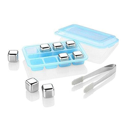 zanmini Stainless Steel Reusable Ice Cubes, Metal Whiskey Stones, Whiskey Rocks Chilling Stones with Tongs for Wine - Whiskey Stones Gift Set (Set of 8)