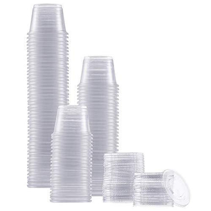 Zeml Portion Cups with Lids (1 Ounces, 100 Pack) | Disposable Plastic Cups for Meal Prep, Portion Control, Salad Dressing, Jello Shots, Slime & Medicine | Premium Small Plastic Condiment Container