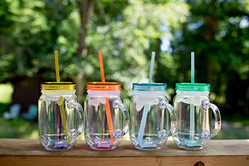 Cupture Double Wall Insulated Plastic Mason Jar Tumbler Mug with Striped  Straws - 20 oz, 3 Pack 