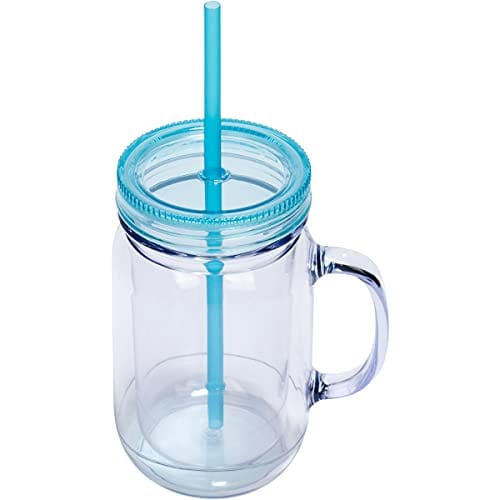 Home Suave 20 oz Mason Jar Mug with Handle, Regular Mouth, Lids with 2 Reusable Stainless Steel Straw, Set of 2 (Silver), Kitchen Glass 20 oz Jars