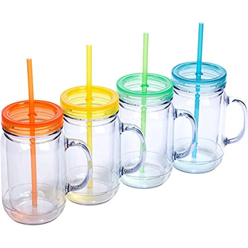 Cupture Acrylic Mason Jar Tumbler Mugs with Lids & Straws - 20 oz, 6 Pack  (Cool Lagoon)