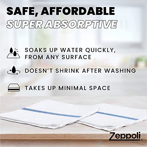 Zeppoli Classic White Kitchen Towels, 15-Pack 100% Natural Cotton Dish