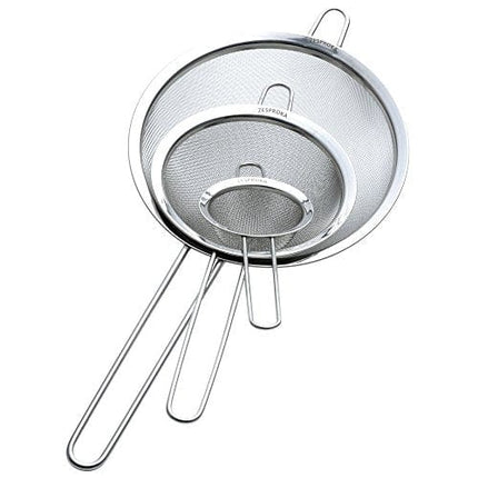 Zesproka ZP129 Set of 3 Stainless Steel Fine Mesh Strainers for Kitchen, 3.26", 5.78", 7.75", Silver