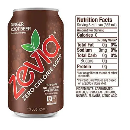 Zevia Zero Calorie Soda, Ginger Root Beer, 12 Ounce Cans (Pack of 24)