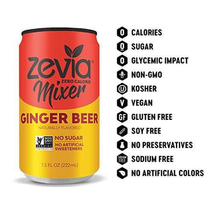 Zevia Ginger Beer, 7.5oz (Pack of 12) Zero Calories or Sugar, Naturally Sweetened with Stevia Leaf Extract , A Perfect Drink Mixer