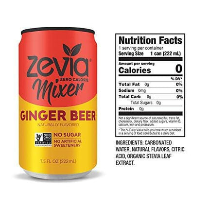 Zevia Ginger Beer, 7.5oz (Pack of 12) Zero Calories or Sugar, Naturally Sweetened with Stevia Leaf Extract , A Perfect Drink Mixer