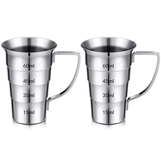 2 Pieces 2 Oz Stepped Jiggers with Handle Stainless Steel Cocktail Jiggers Drink Measuring Jigger Stepped Measuring Tool for Bartenders Bar Drink Jiggers and Pourers