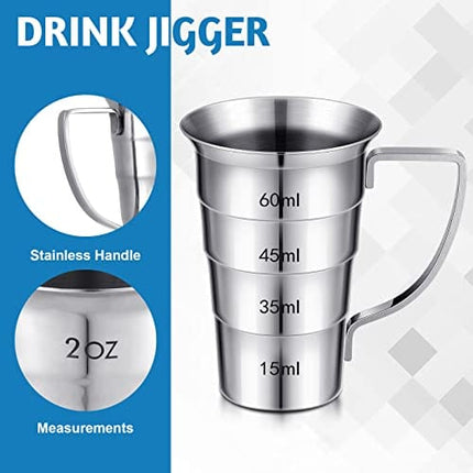 2 Pieces 2 Oz Stepped Jiggers with Handle Stainless Steel Cocktail Jiggers Drink Measuring Jigger Stepped Measuring Tool for Bartenders Bar Drink Jiggers and Pourers