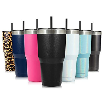 Zibtes 30oz Insulated Tumbler With Lids and Straws, Stainless Steel Double Vacuum Coffee Tumbler Cup, Powder Coated Travel Mug for Home, Office, Travel, Party (Black 1 pack)