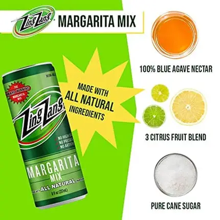 Zing Zang Margarita Mix, Made With All Natural 3 Citrus Fruit Juice Blend, Non Alcoholic Cocktail Mixers, 8 Ounce Cans (Pack of 24)