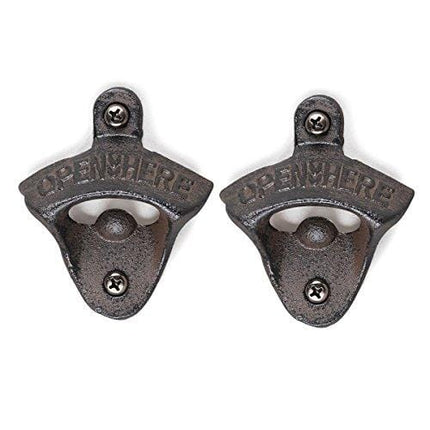 ZRAMO 2 Pack of Black Wall-Mounted Bartender's Bottle Opener in Cast Iron, Set of 2 with Mounting Screws Included (2pc retro)