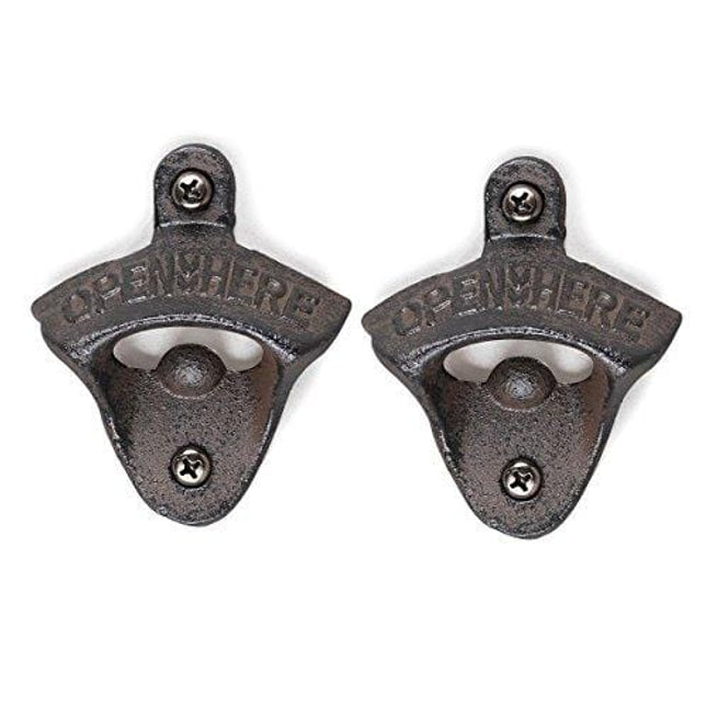 ZRAMO 2 Pack of Black Wall-Mounted Bartender's Bottle Opener in Cast Iron, Set of 2 with Mounting Screws Included (2pc retro)