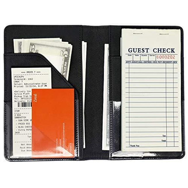 Server Book for Waitress, 4.7x7.5 Serving Book, Server Wallet, Waiter Book for Servers, Guest Check Holder Fit Apron Pocket (Black)