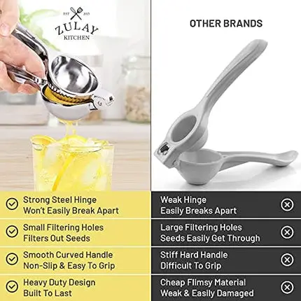 Zulay Kitchen Handheld Lemon Squeezer - Heavy Duty Citrus Juicer & Lemon Juicer Hand Press With Curved Handle - Manual Lemon Lime Squeezer & Metal Citrus Squeezer For Extracting Juices (Chrome)