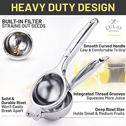 Zulay Kitchen Handheld Lemon Squeezer - Heavy Duty Citrus Juicer & Lemon Juicer Hand Press With Curved Handle - Manual Lemon Lime Squeezer & Metal Citrus Squeezer For Extracting Juices (Chrome)
