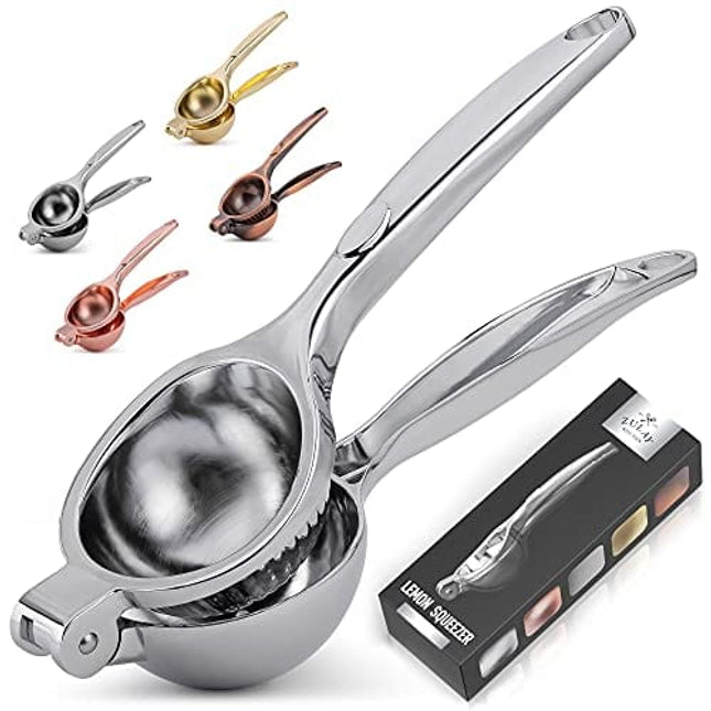 Zulay Kitchen Handheld Lemon Squeezer - Heavy Duty Citrus Juicer & Lemon Juicer Hand Press With Curved Handle - Manual Lemon Lime Squeezer & Metal Citrus Squeezer For Extracting Juices (Chrome)