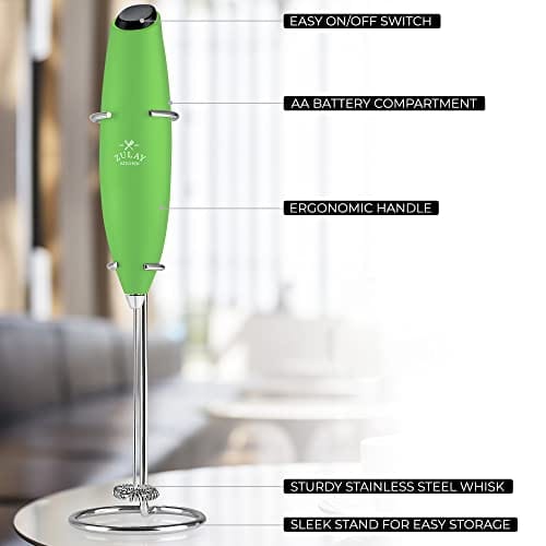 Zulay Kitchen High Powered Milk Frother Handheld Foam Maker for Lattes, Cappuccinos, Matcha, Frappe & More - Metallic Black