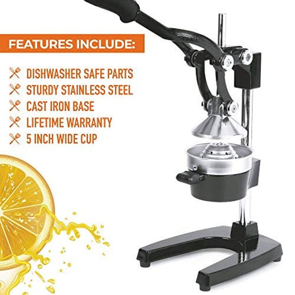 Zulay Professional Citrus Juicer - Manual Citrus Press and Orange Squeezer + 2 in 1 Metal Lemon Squeezer COMPLETE SET - Premium Quality Heavy Duty Manual Orange Juicer and Lime Squeezer Press Stand