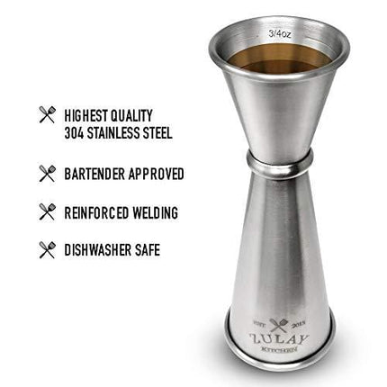 Premium Japanese Style Double Cocktail Jigger, 18/8 Food-Grade Stainless Steel, 1oz-2oz Etched Markings With Incremental Gradations, Beautiful Jiggers Shot Pourer Measuring Tool - By Zulay Kitchen